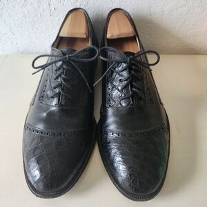 Mezlan Black Oxfords with Brogue Crocodile Detailing